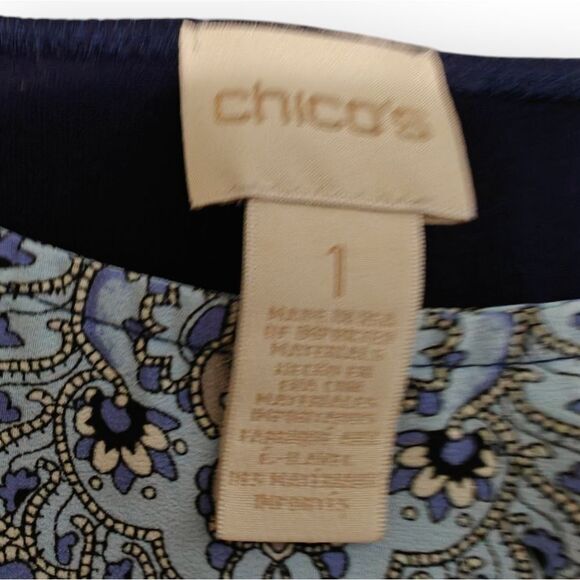 Chico's Women's Blue Print Paisley Top Blouse Sz M 1 - Picture 5 of 5